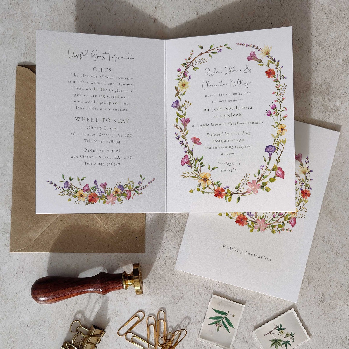 Delicate Wildflower Wedding Invitation Folded Card