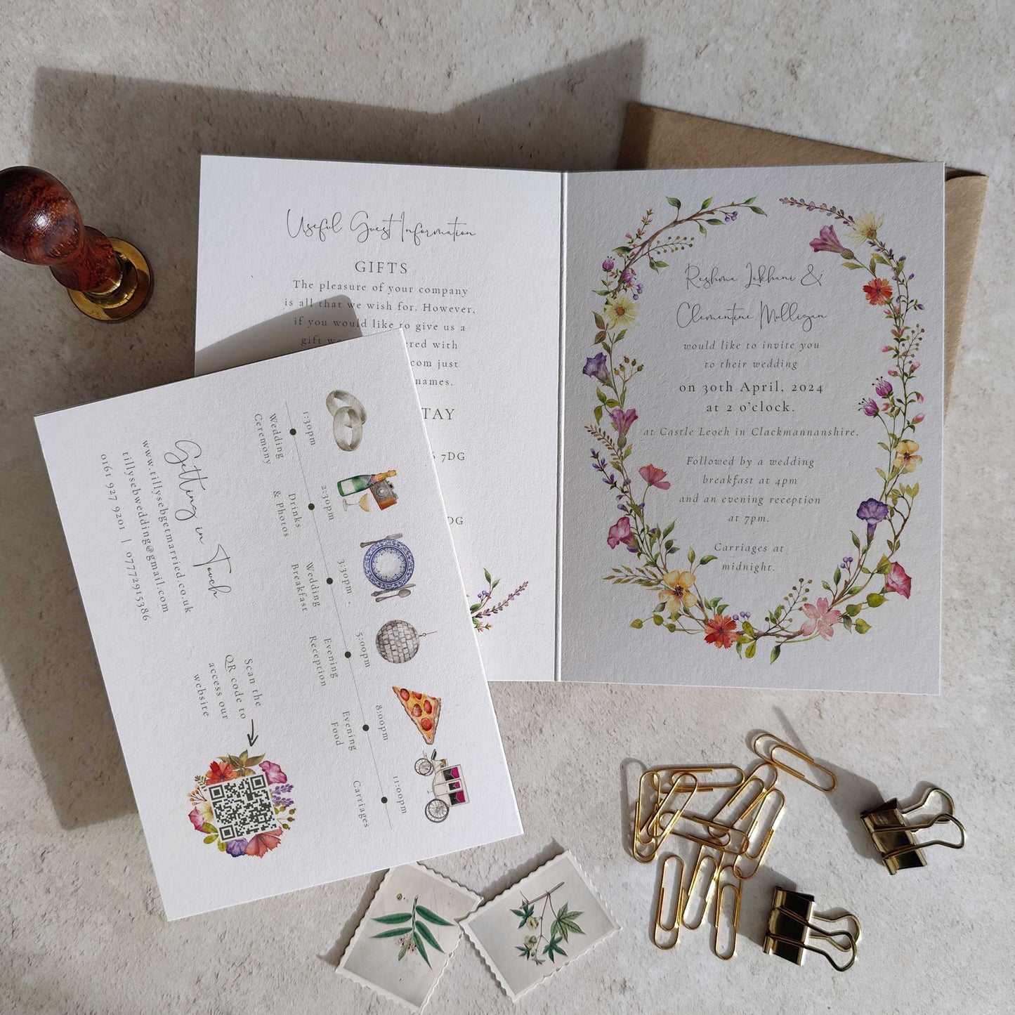 Delicate Wildflower Wedding Invitation Folded Card