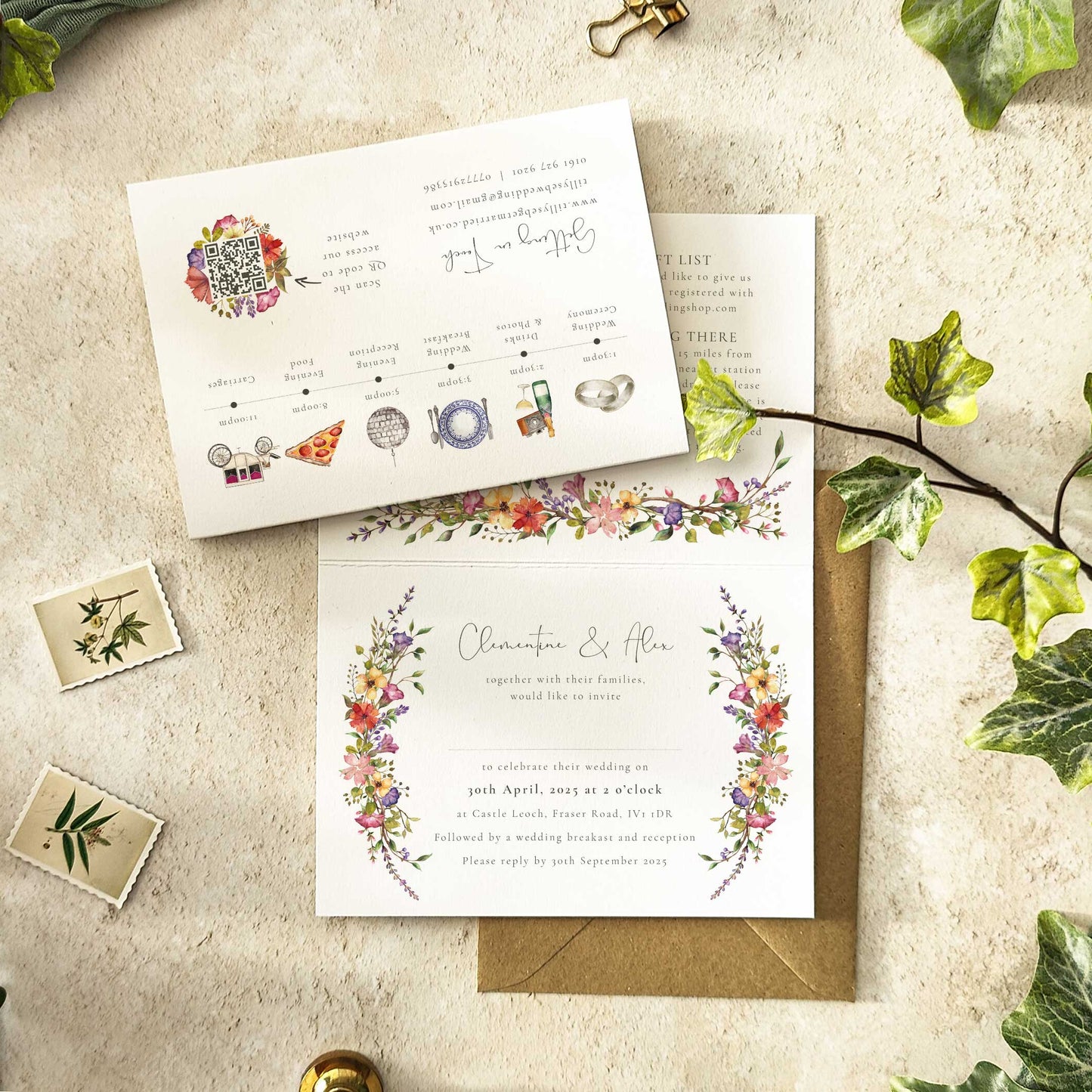 Delicate Meadow Folded Invitation With Optional Venue Painting