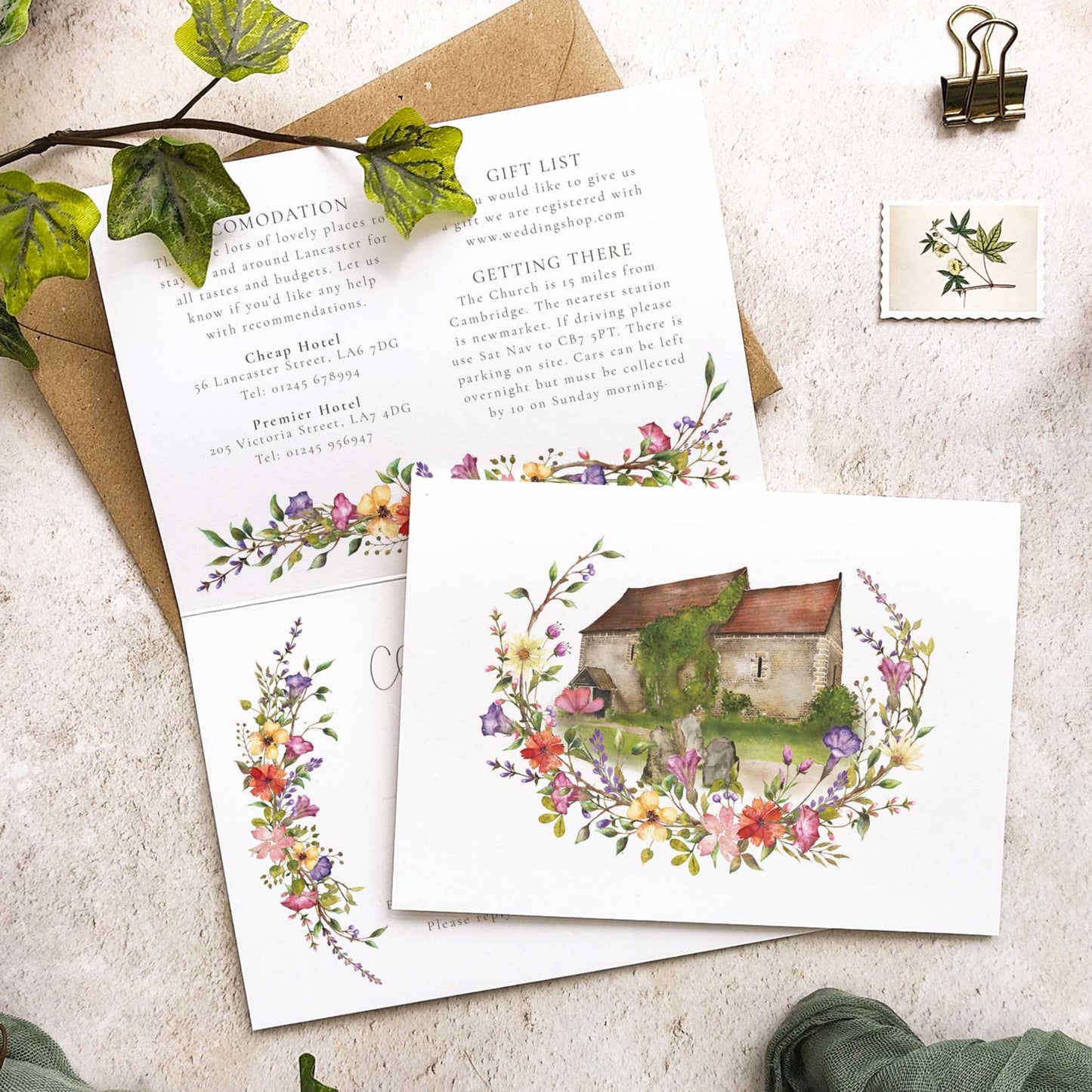 Delicate Meadow Folded Invitation With Optional Venue Painting