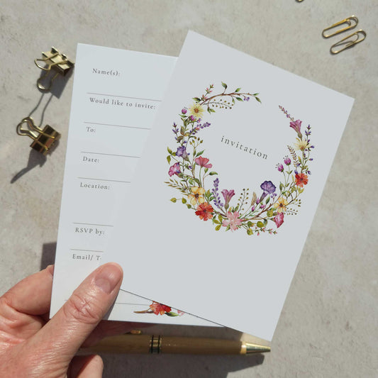 10 x Wildflower Ready To Write Invitations with Delicate Florals