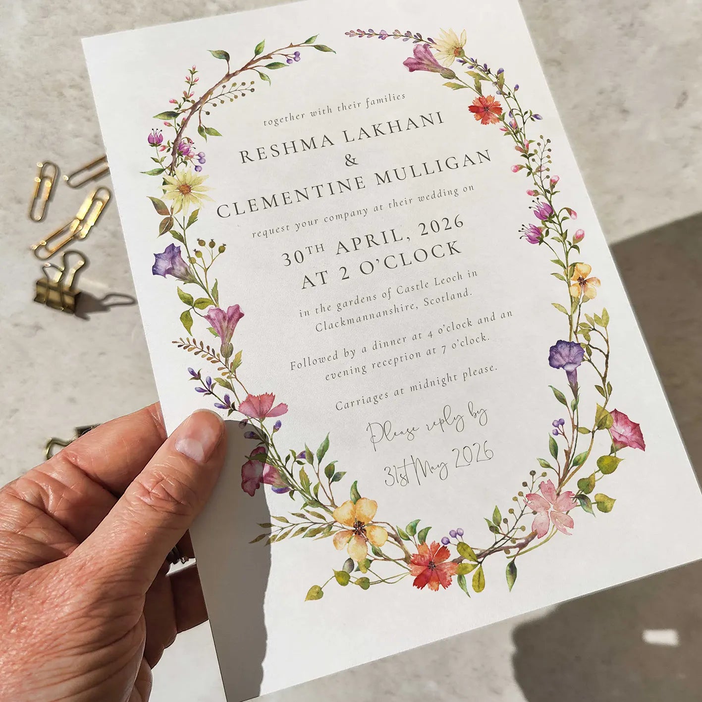 Delicate Floral Wedding Invitation A5 Card
