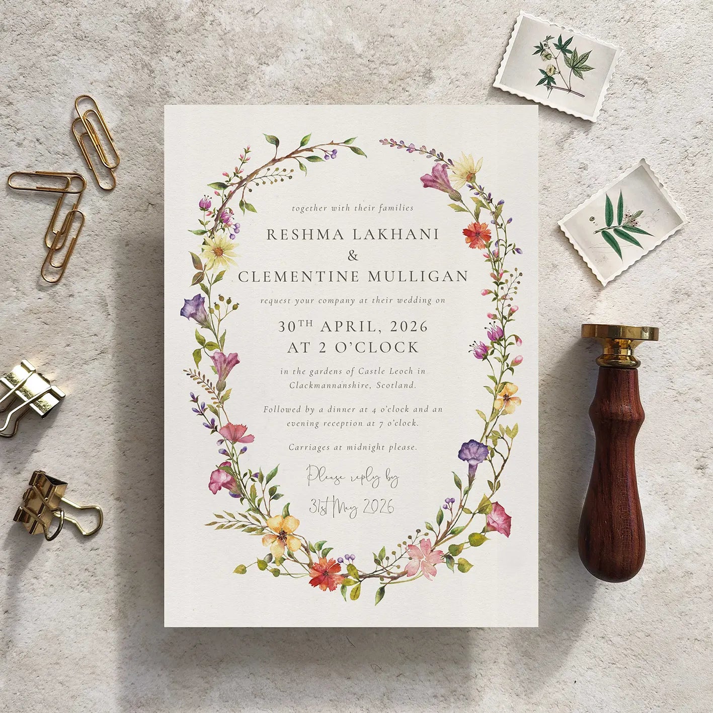 Delicate Floral Wedding Invitation A5 Card