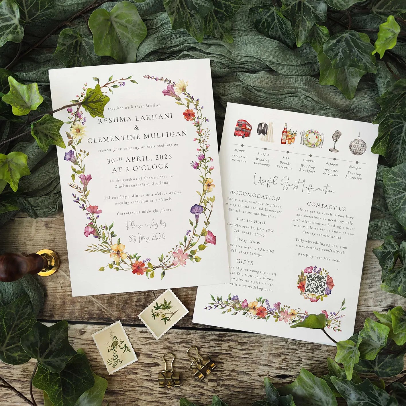 Delicate Floral Wedding Invitation A5 Card