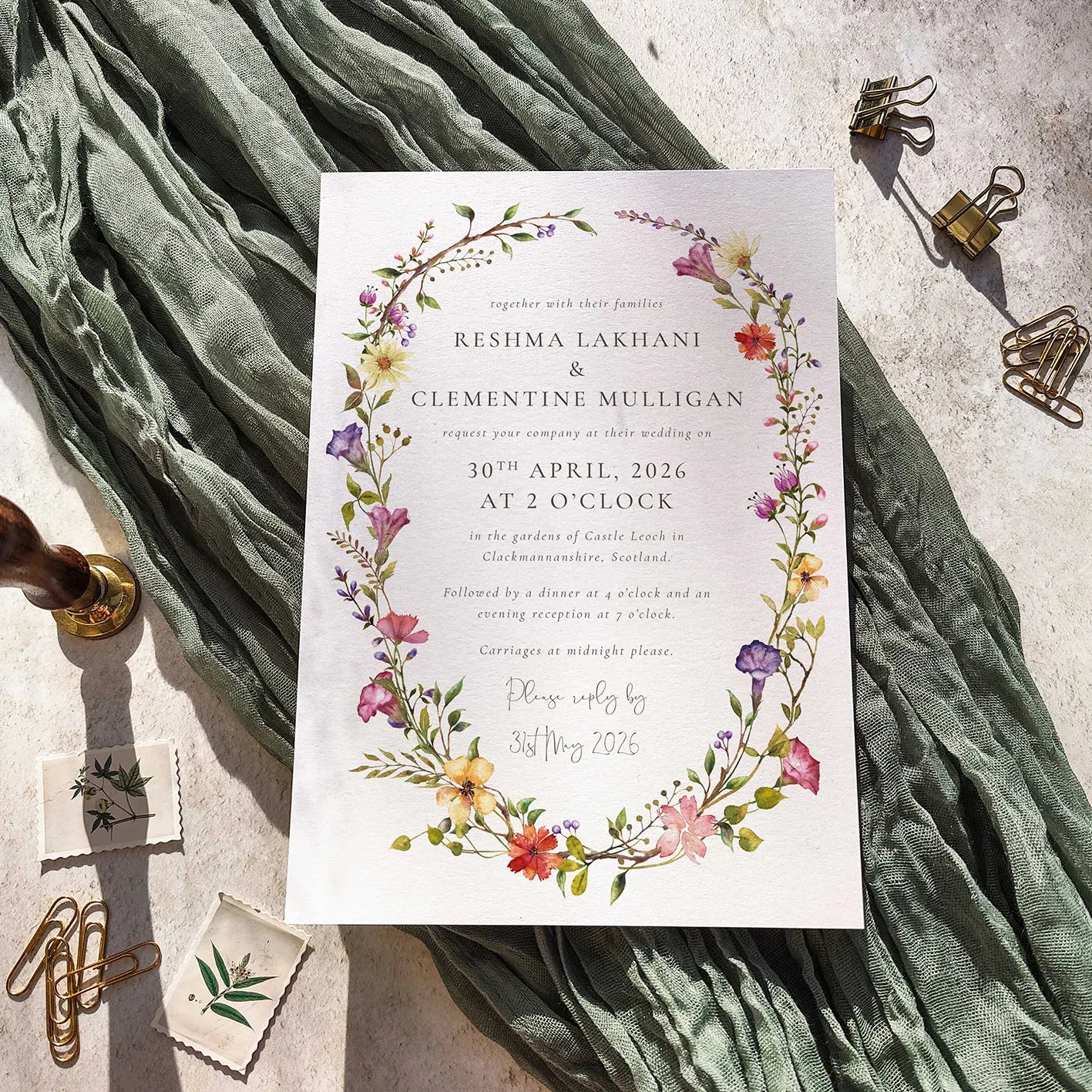 Delicate Floral Wedding Invitation A5 Card