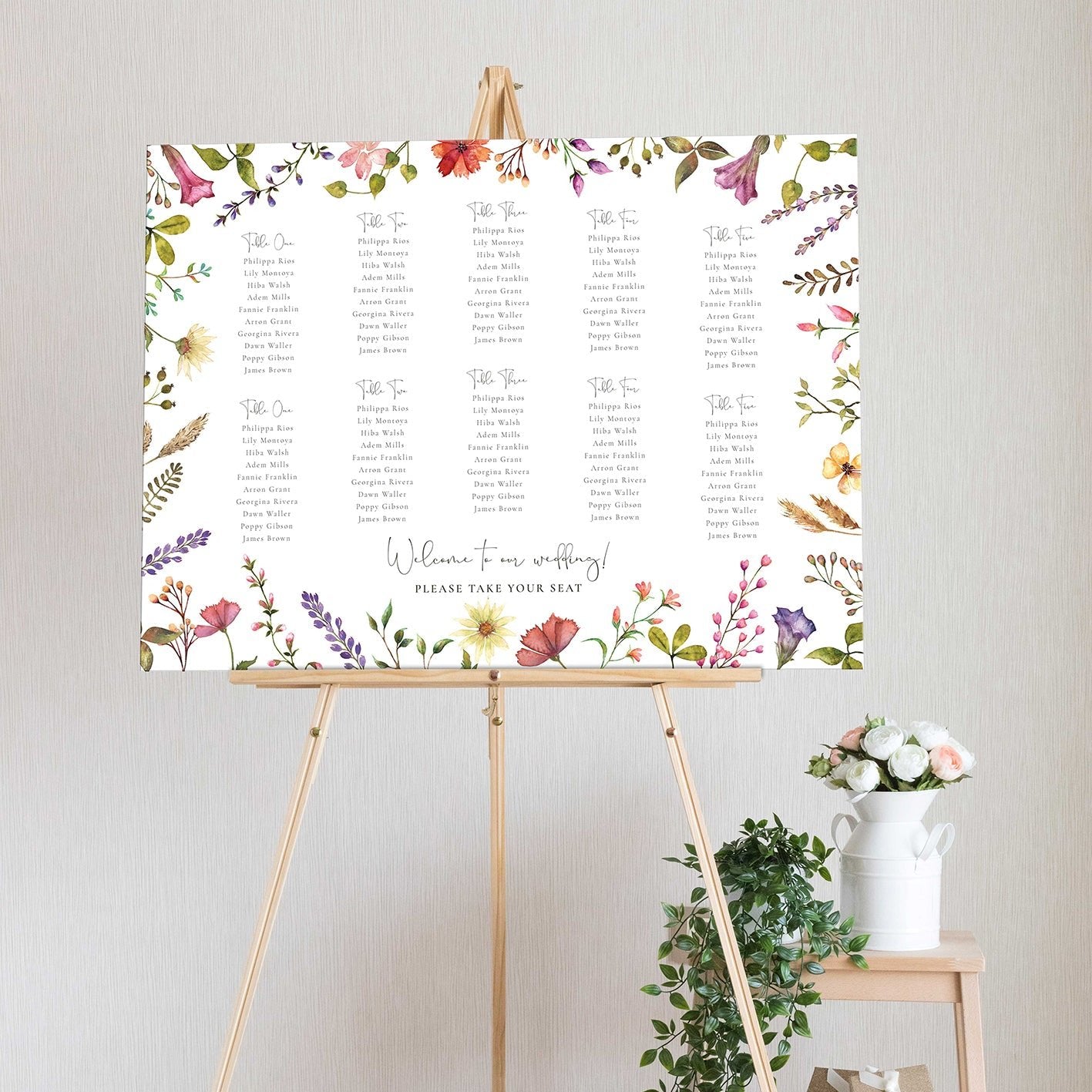 Delicate Wildflower Table Plan Board