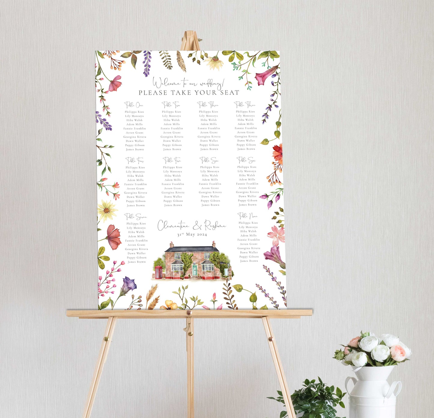 Delicate Wildflower Table Plan Board