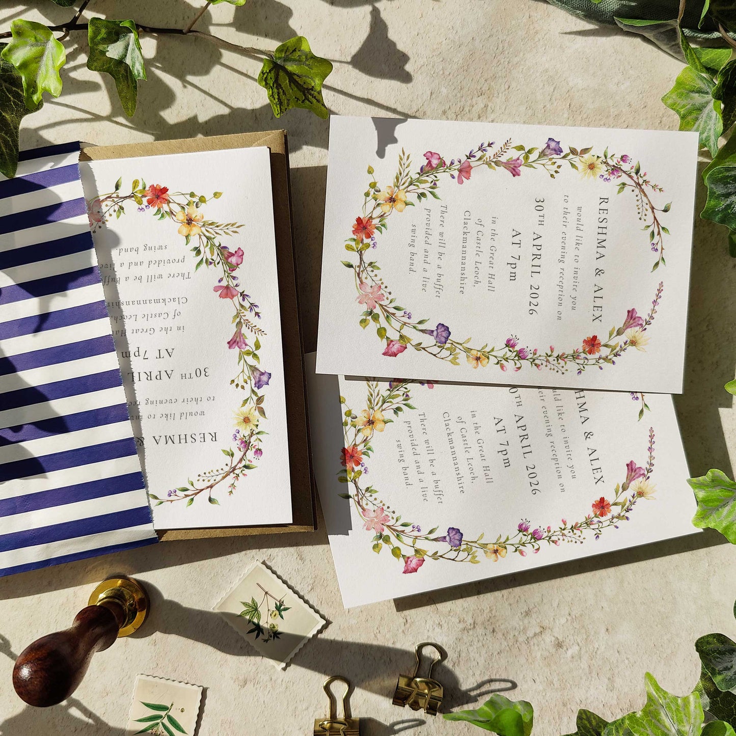 Delicate Wildflower Evening Wedding Invitation