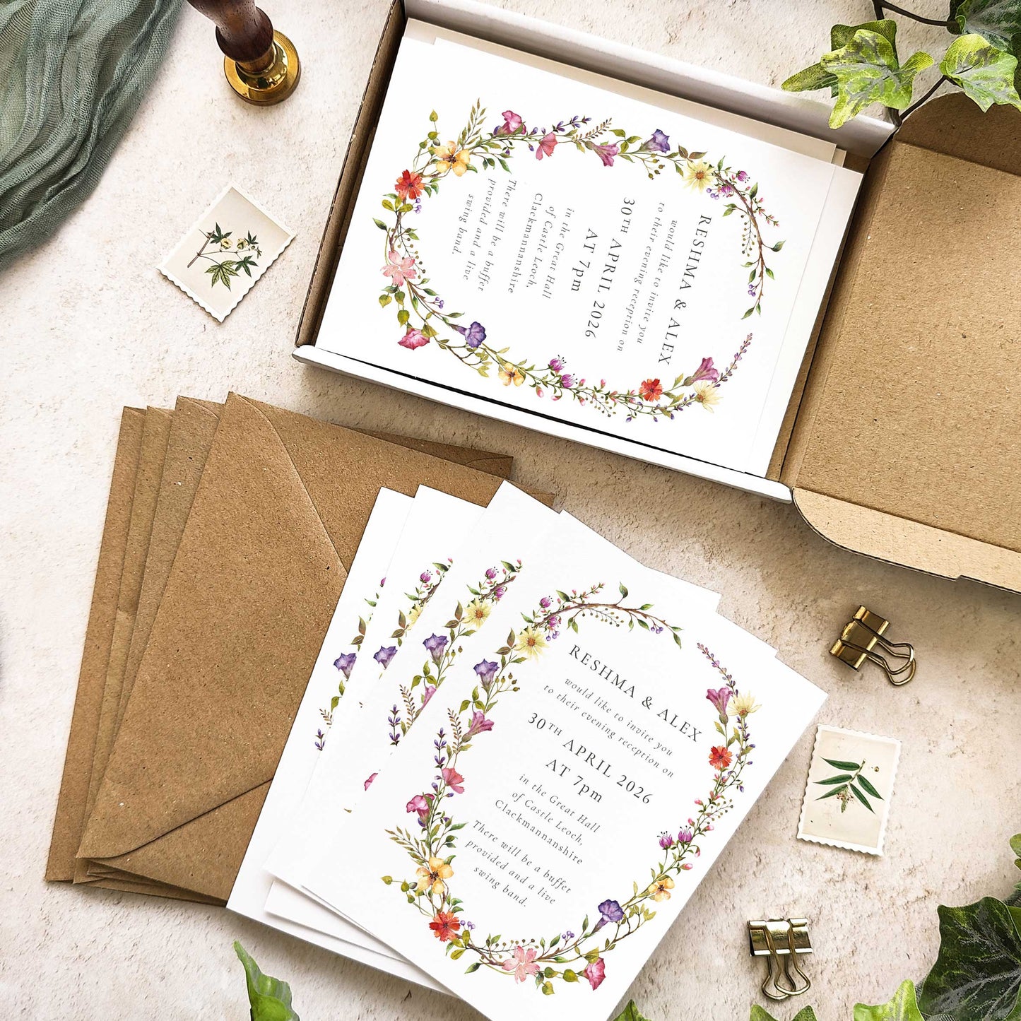 Delicate Wildflower Evening Wedding Invitation