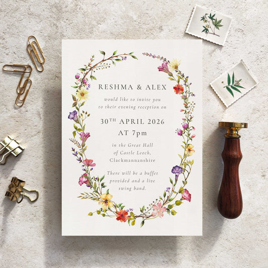 Delicate Wildflower Evening Wedding Invitation