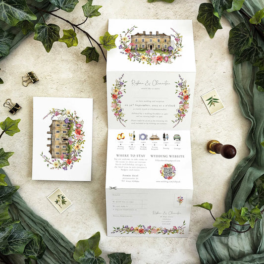 Delicate Wildflower Wedding Invitation Concertina