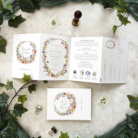 Delicate Floral Wedding Invitation Landscape Concertina