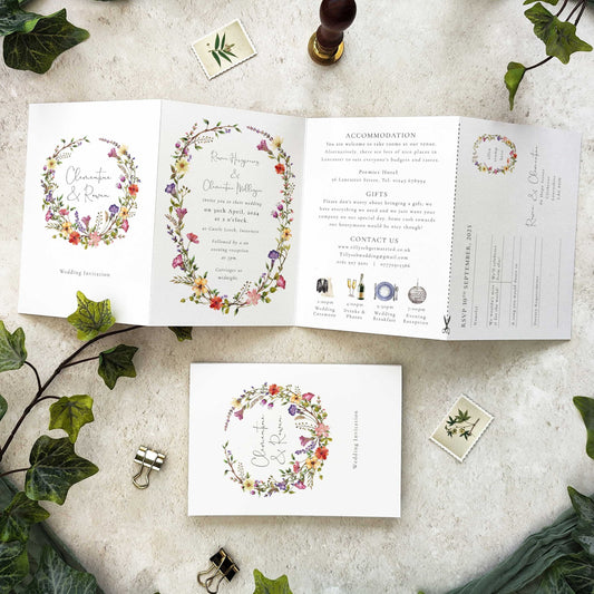 Wildflower Wedding Invitation Landscape Concertina with Delicate Florals