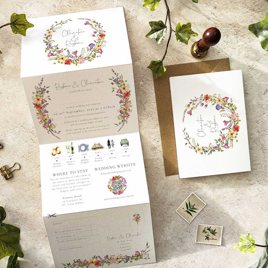 Delicate Wildflower Wedding Invitation Concertina