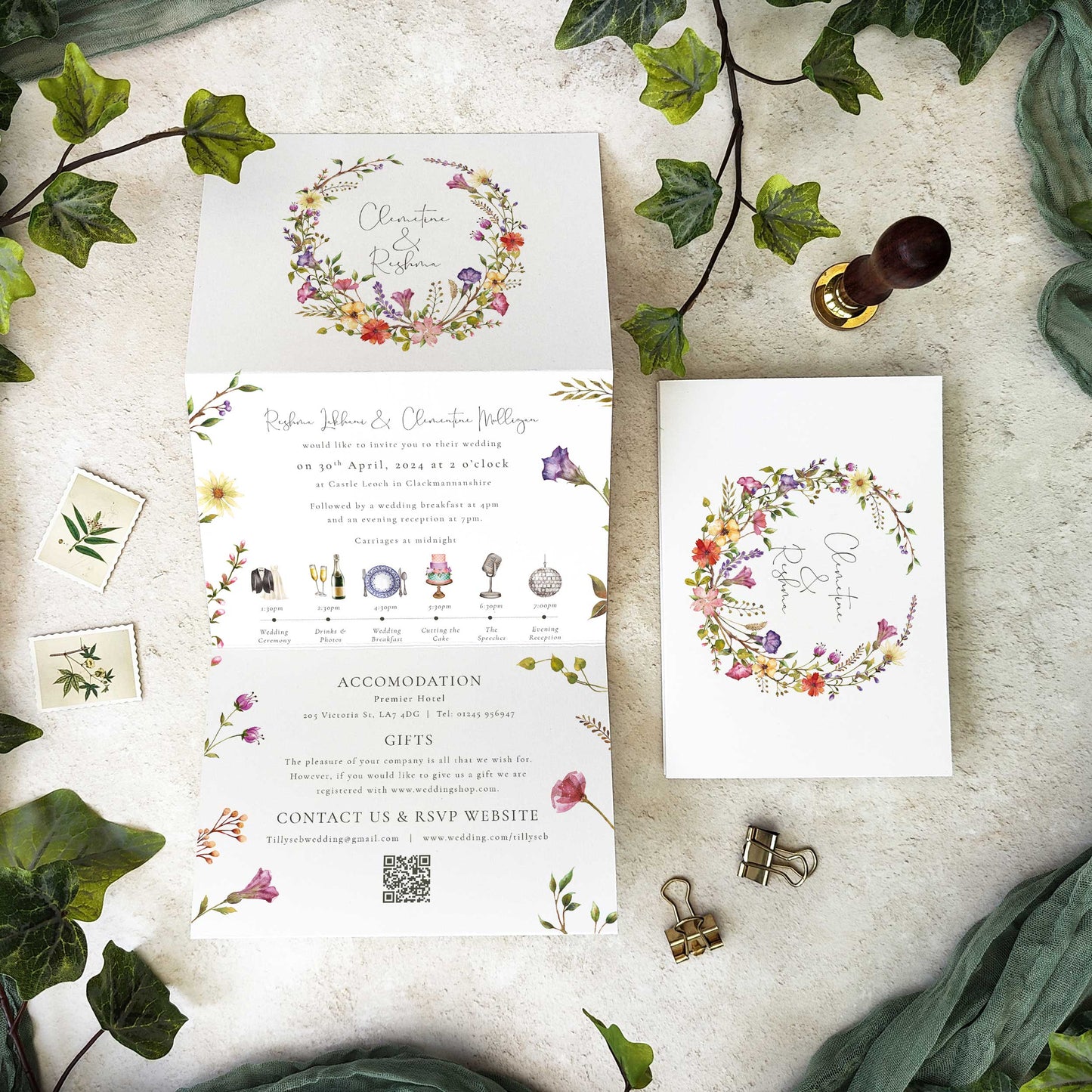 Delicate Wildflowers Concertina Invitation