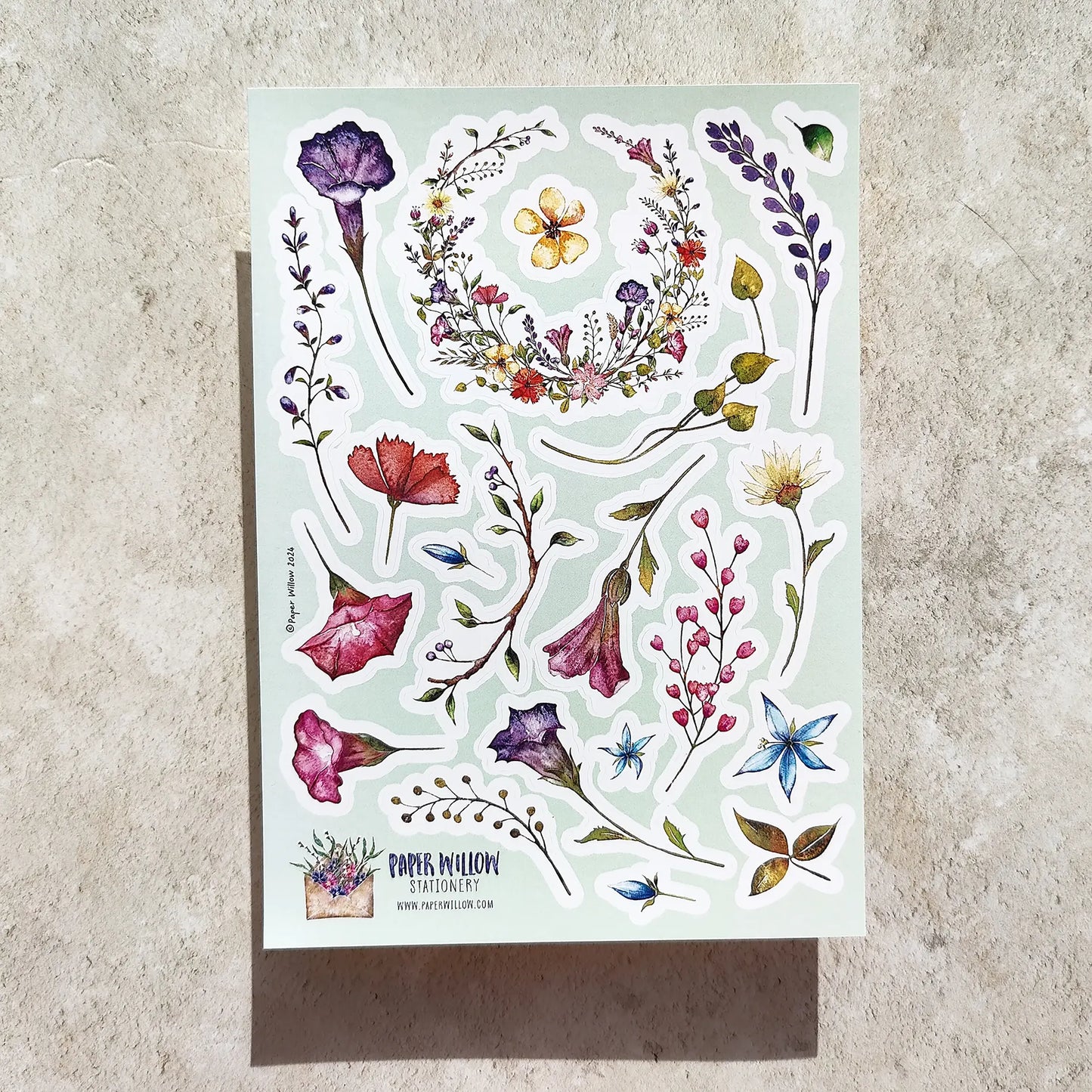 Watercolour Flowers A5 Vinyl Sticker Sheet