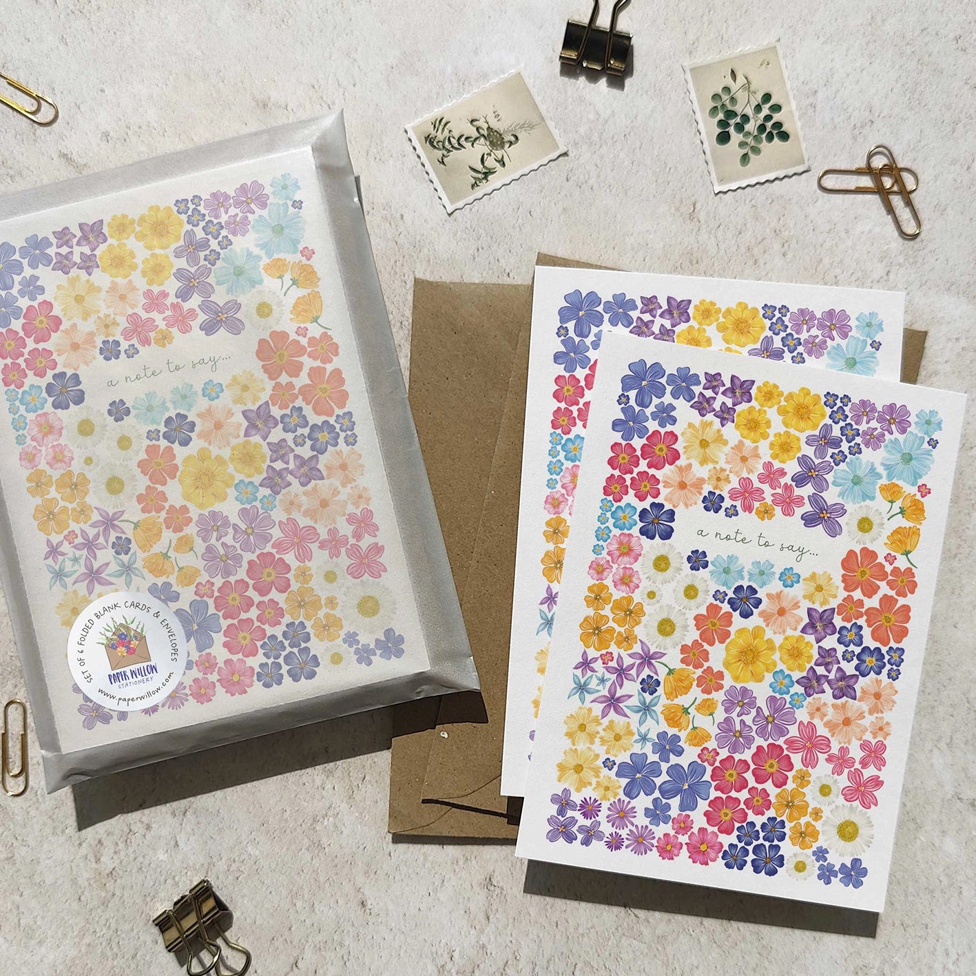 Bright and Colourful Festive Floral A Note To Say Cards and Envelopes