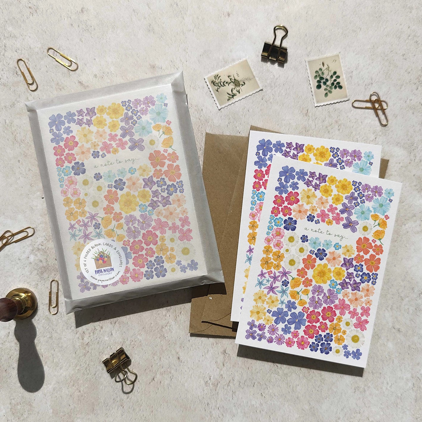 Bright and Colourful Festive Floral A Note To Say Cards and Envelopes