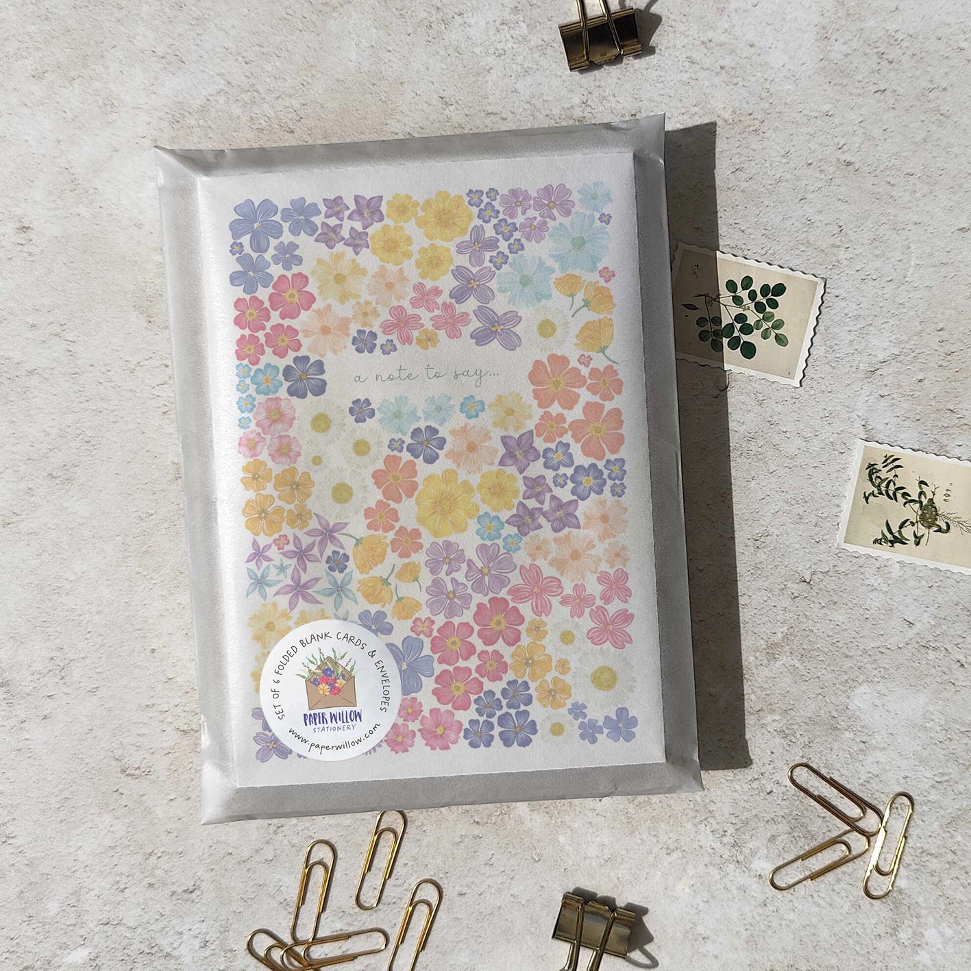 Bright and Colourful Festive Floral A Note To Say Cards and Envelopes