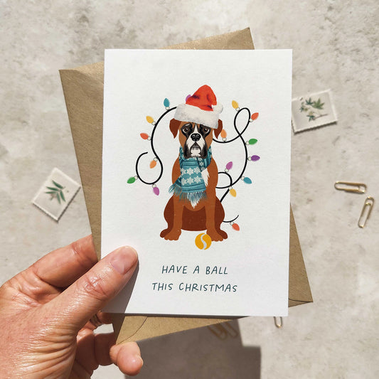Boxer Dog in Christmas Hat Folded Card & Envelope