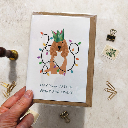 Cocker Spaniel in Christmas Hat Folded Card & Envelope