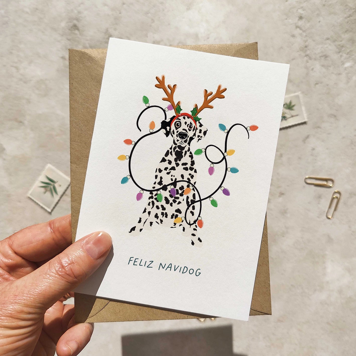 Dalmation in Christmas Hat Folded Card & Envelope