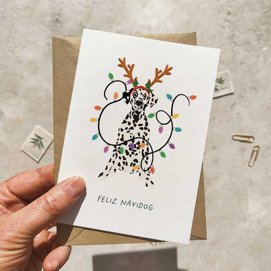 Dalmation in Christmas Hat Folded Card & Envelope