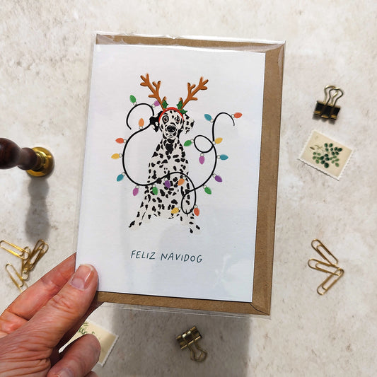 Dalmation in Christmas Hat Folded Card & Envelope