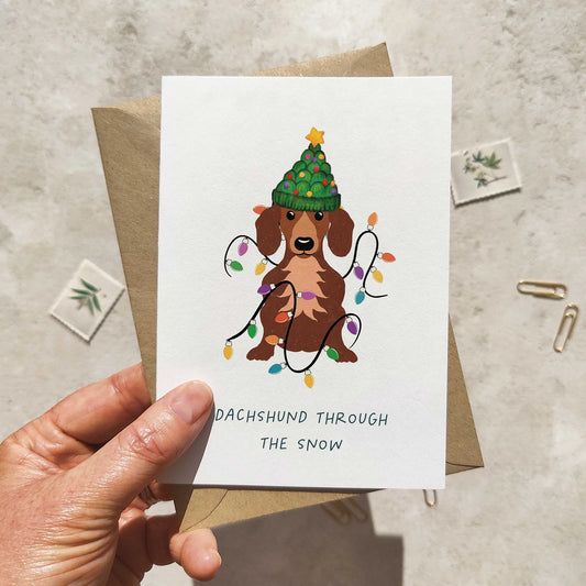 Dachsund in Christmas Hat Folded Card & Envelope