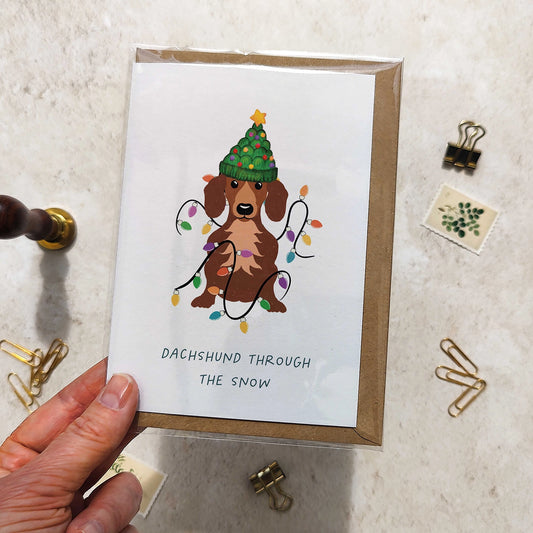 Dachsund in Christmas Hat Folded Card & Envelope