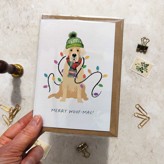 Golden Retriever in Christmas Hat Folded Card & Envelope