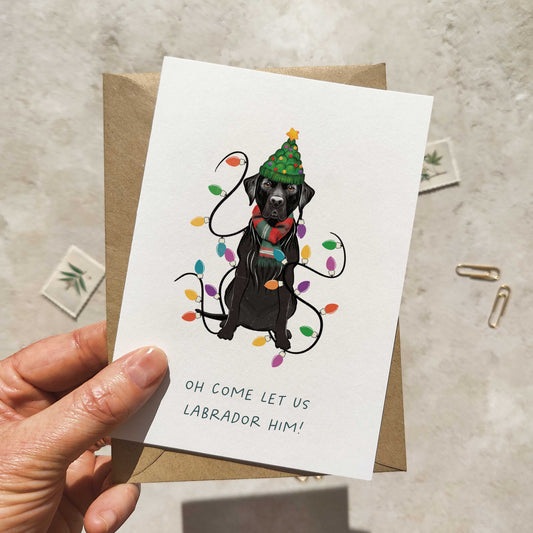 Black Labrador in Christmas Hat Folded Card & Envelope