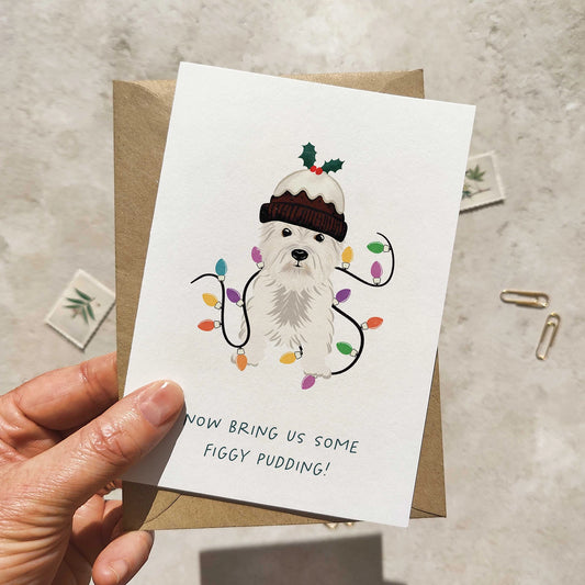 Westie in Christmas Hat Folded Card & Envelope