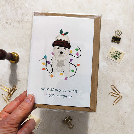 Westie in Christmas Hat Folded Card & Envelope