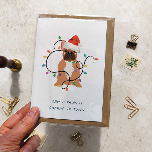 French Bulldog in Christmas Hat Folded Card & Envelope