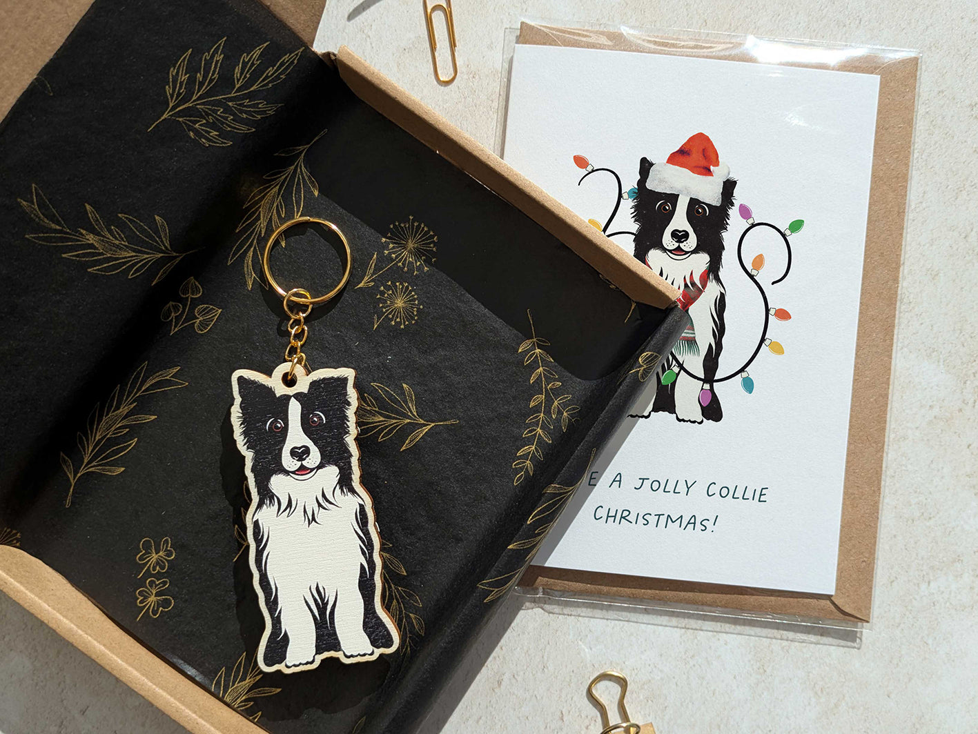 Collie Dog Wooden Keyring
