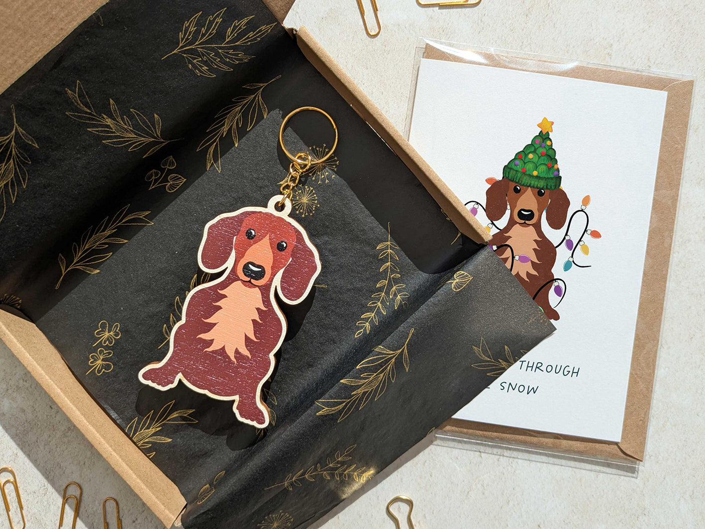 Dachshund Wooden Keyring