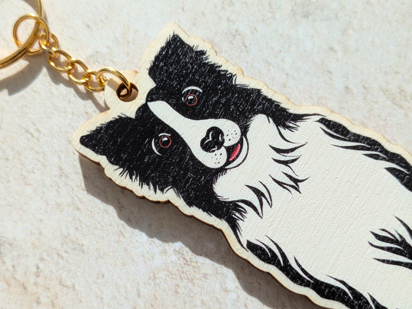Collie Dog Wooden Keyring