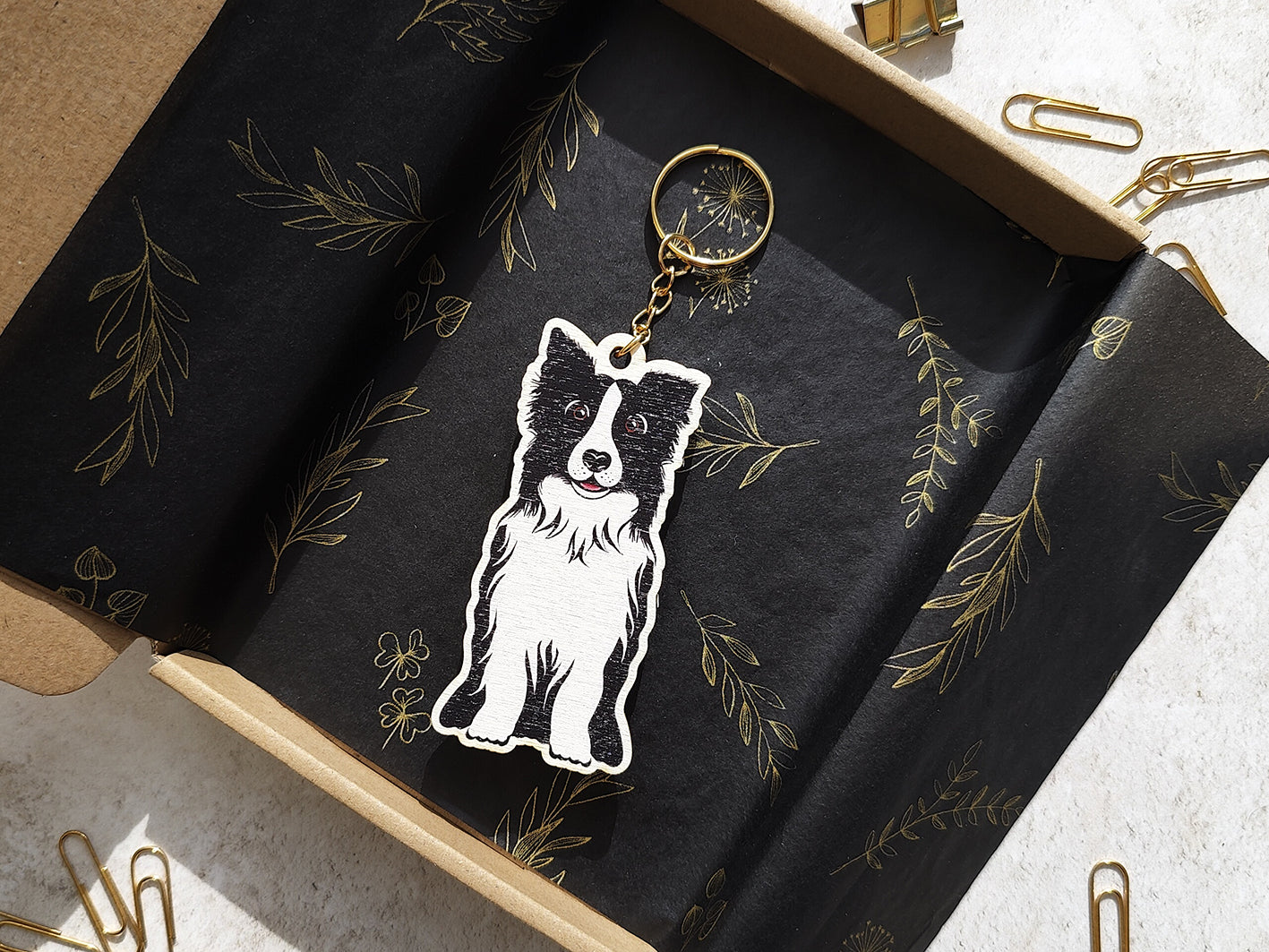 Collie Dog Wooden Keyring