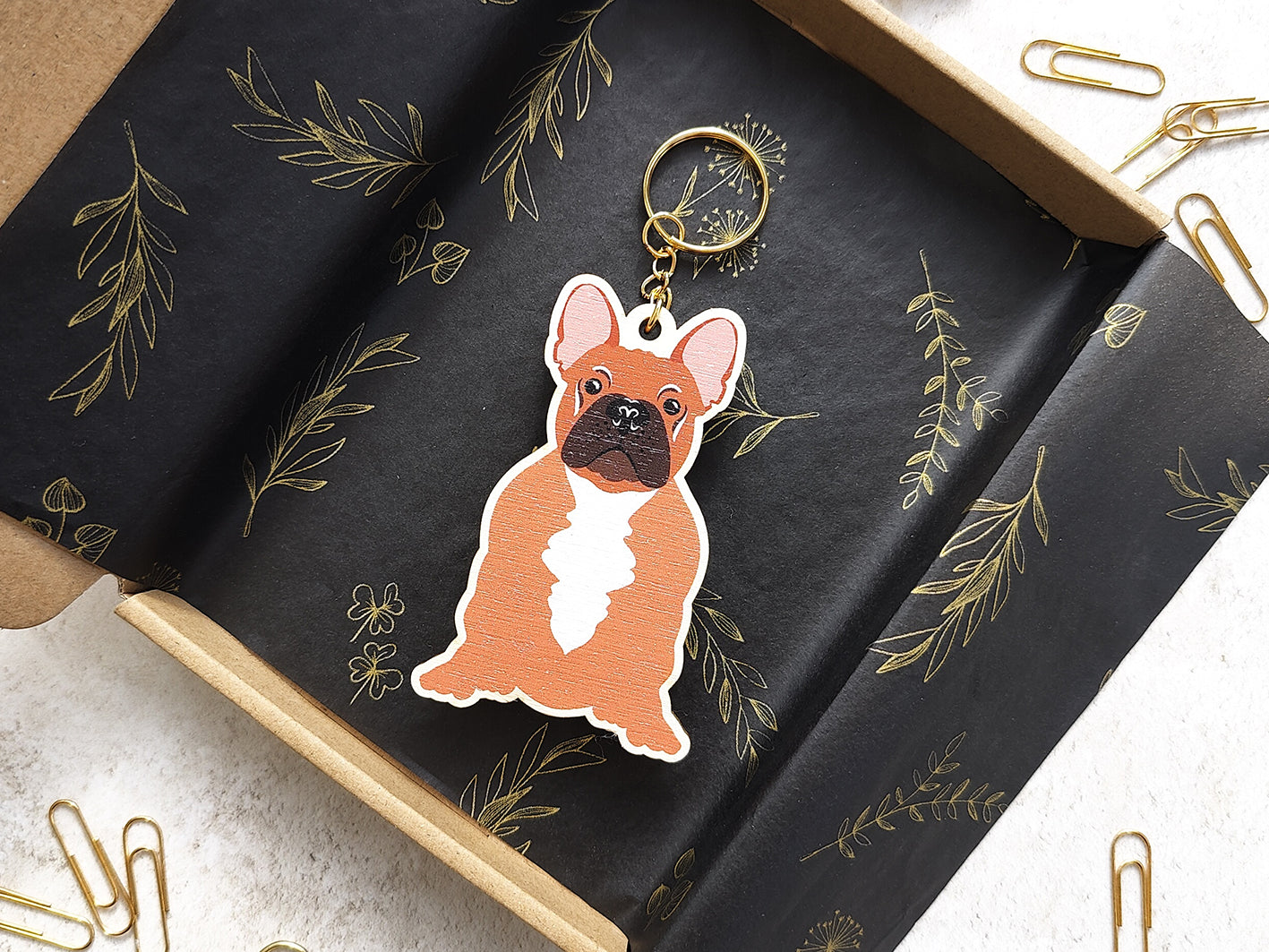 French Bulldog Wooden Keyring