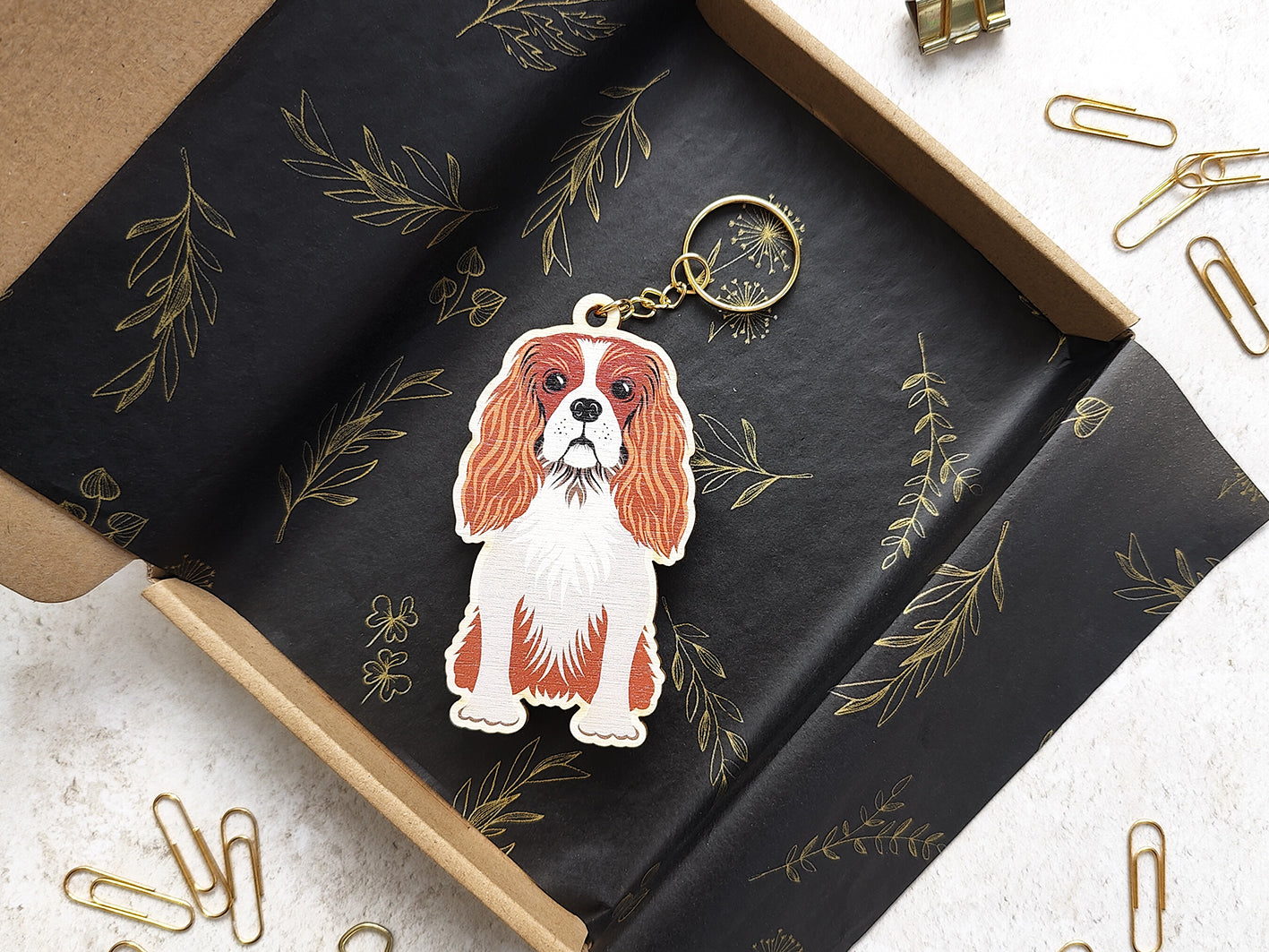 King Charles Spaniel Wooden Keyring