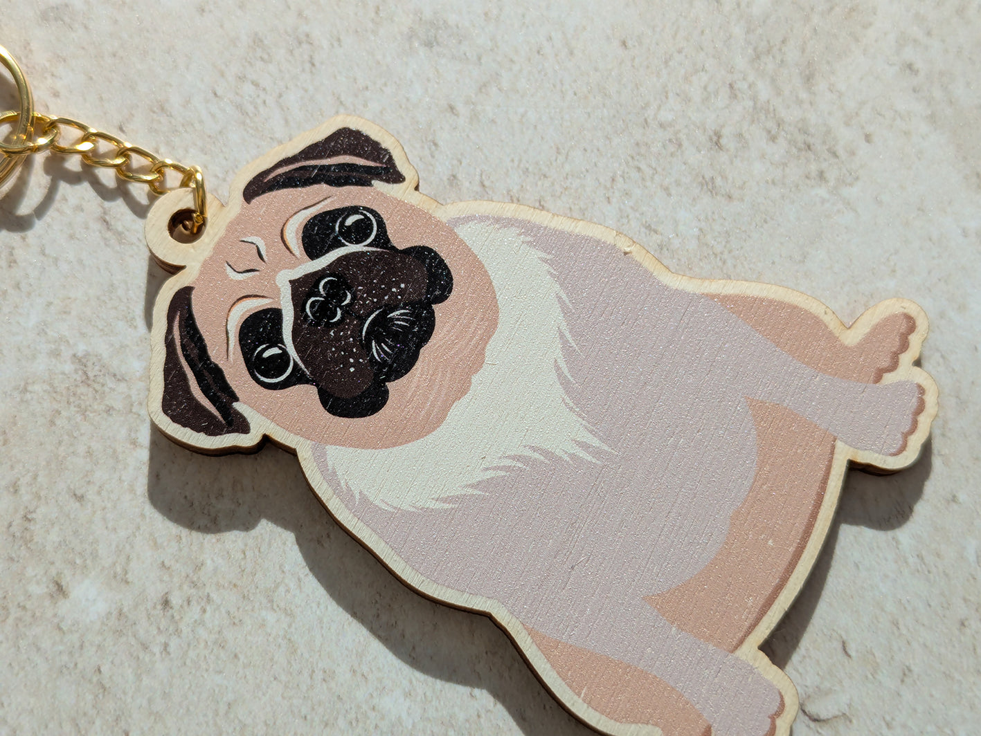 Pug Dog Wooden Keyring