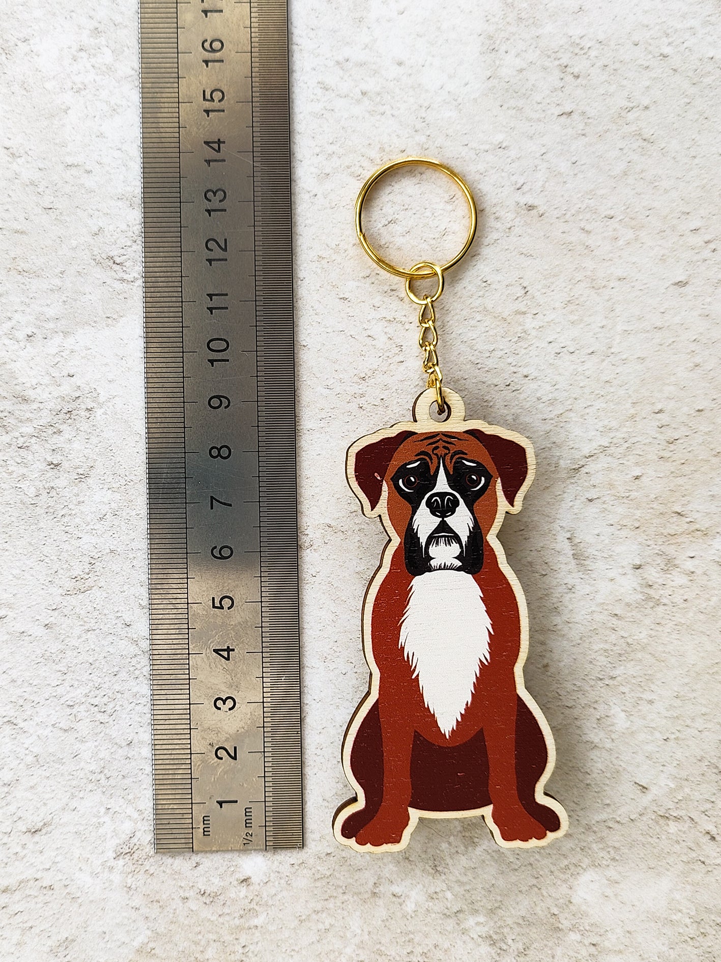 Boxer Dog Wooden Keyring