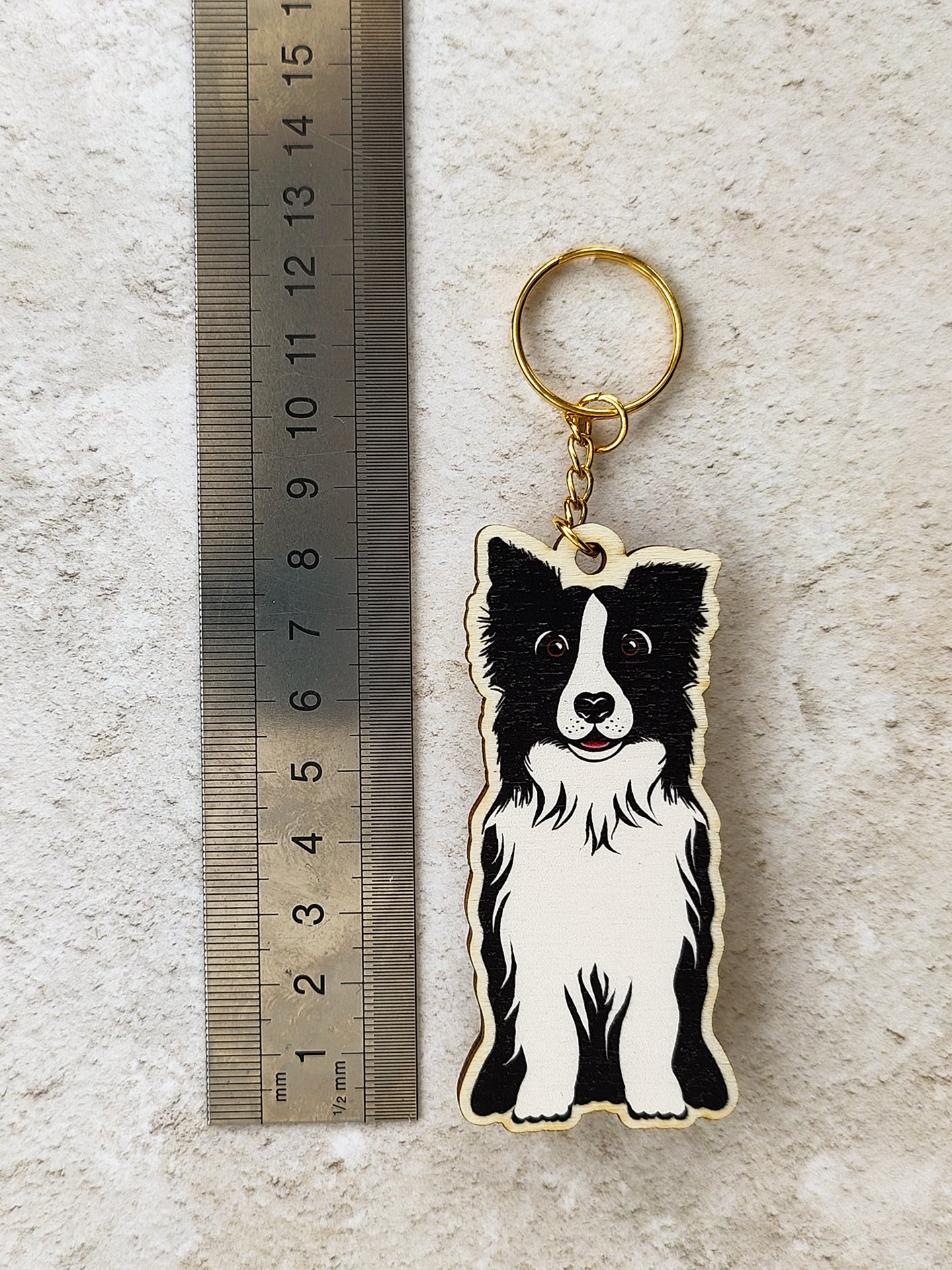 Collie Dog Wooden Keyring