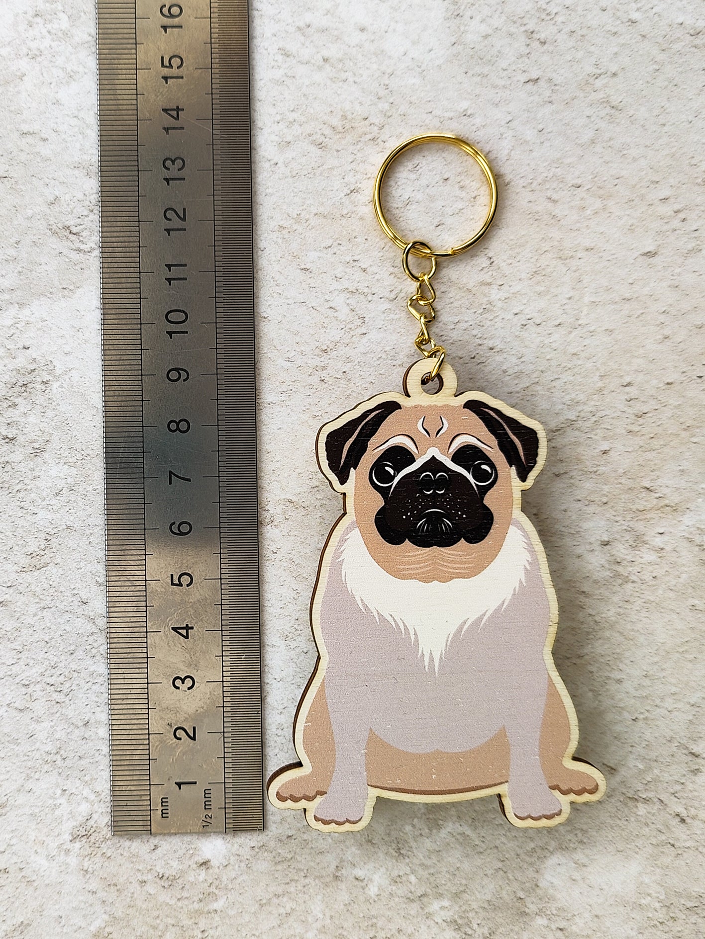 Pug Dog Wooden Keyring