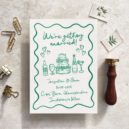 Wedding Doodles Cake Hand-Drawn Save The Date Card