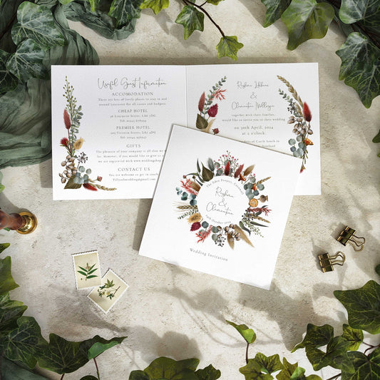 Dried Flowers Folded Square Invitation