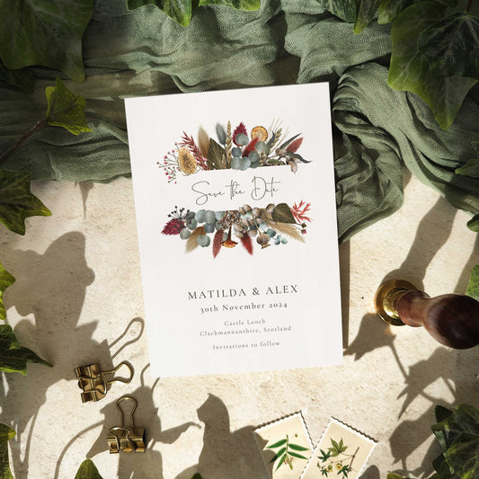 Dried Flowers Save The Date Card