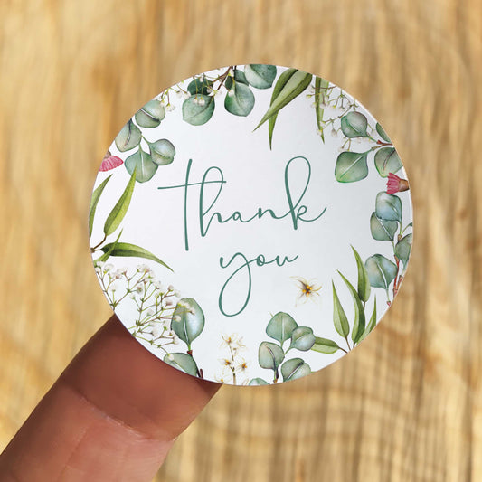 Eucalyptus Greenery and Gypsophila Thank You Stickers (35 stickers)