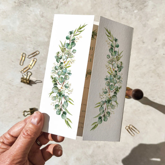 Eucalyptus and Gypsophila Gate folded A6 Wedding Invitation